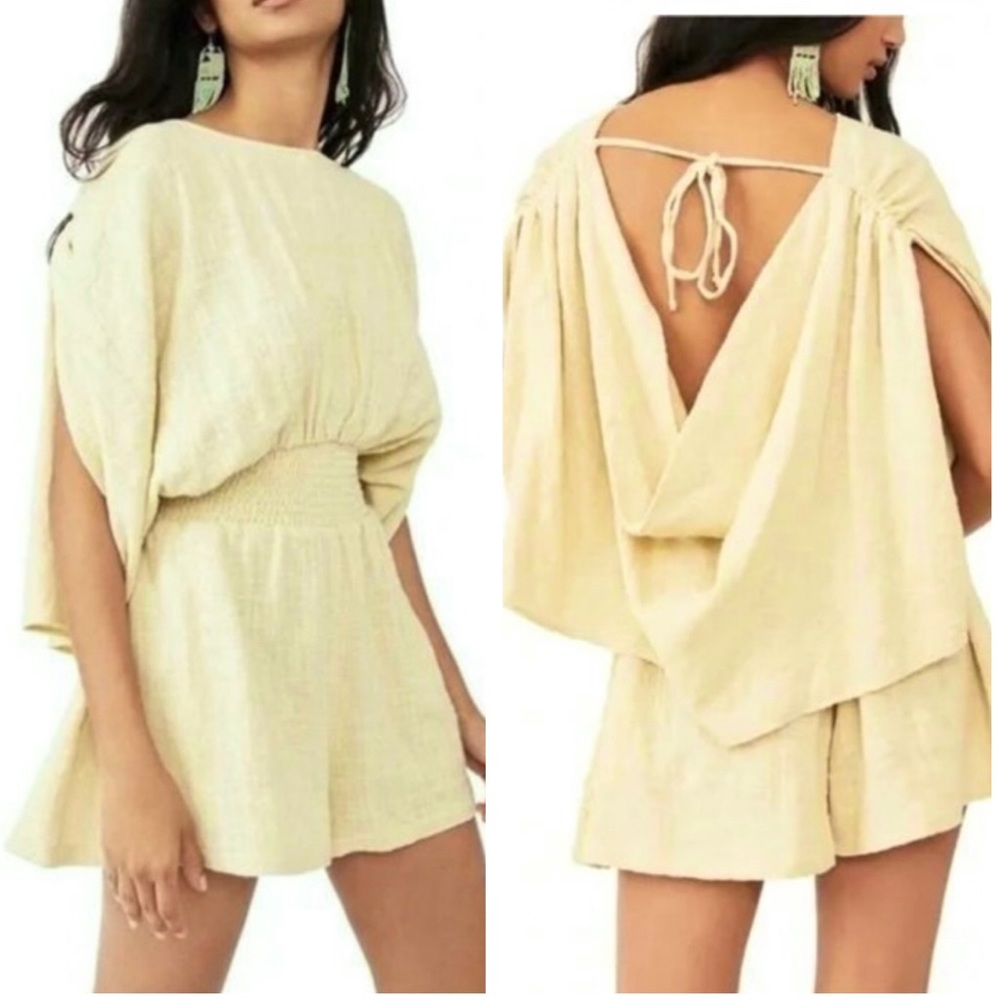 FREE PEOPLE Pietro Tie Back Boho Romper NEW 100% Cotton Size L